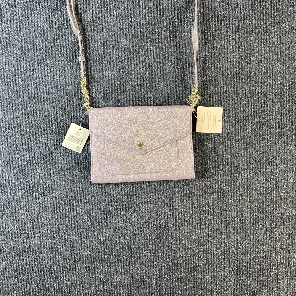 Kate Spade Tinsel Flap Glitter‎ Crossbody Bag Womens Pink Envelope Clutch Purse